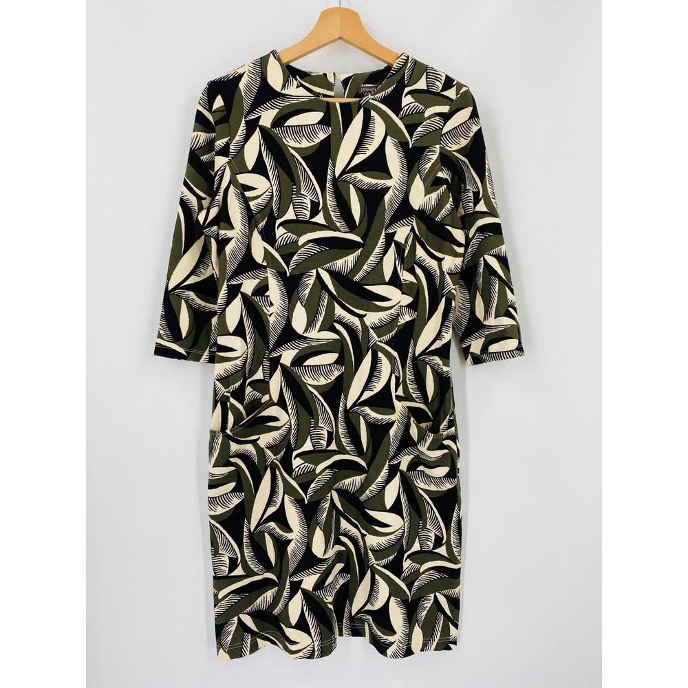 J.McLaughlin Sheath Dress Women Medium Green Black Leaf Print Catalina Cloth